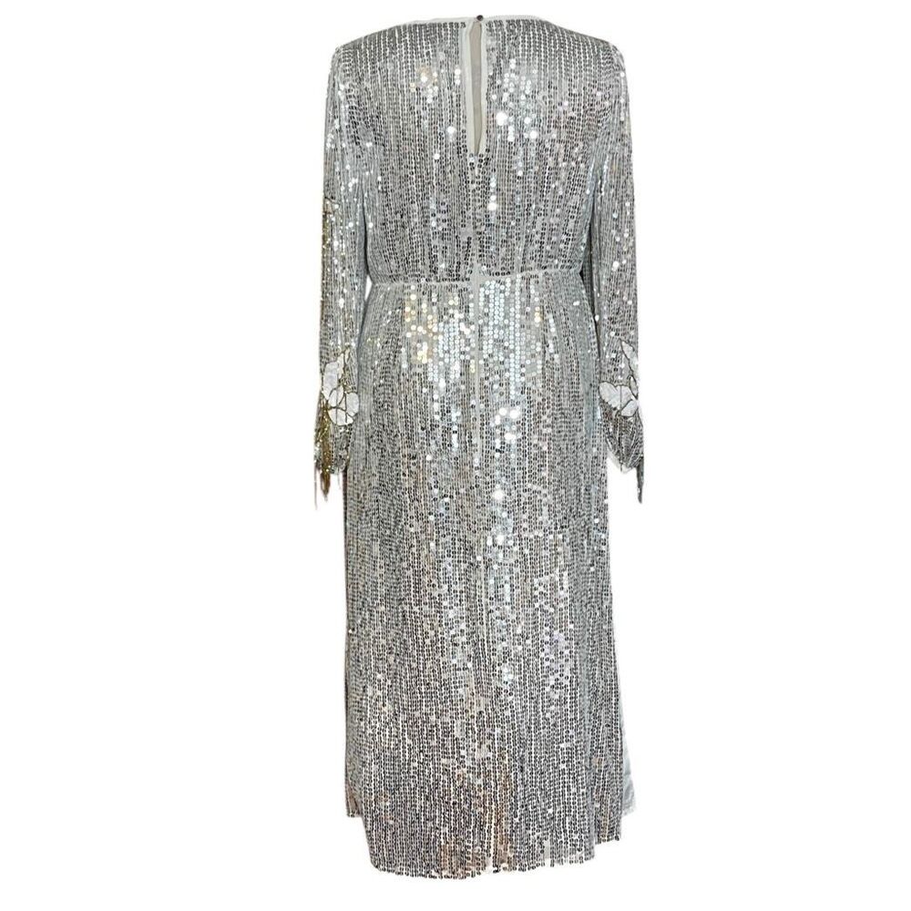 River Island London‎ Floral Sequin Fringe Long Sleeve MIDI Party Holiday Dresd - Picture 8 of 11